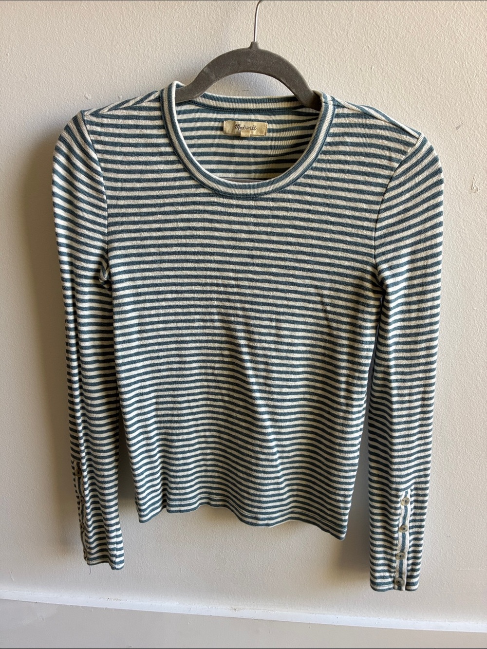 Madewell Blue and White Stripe Long-Sleeve Crew Tee